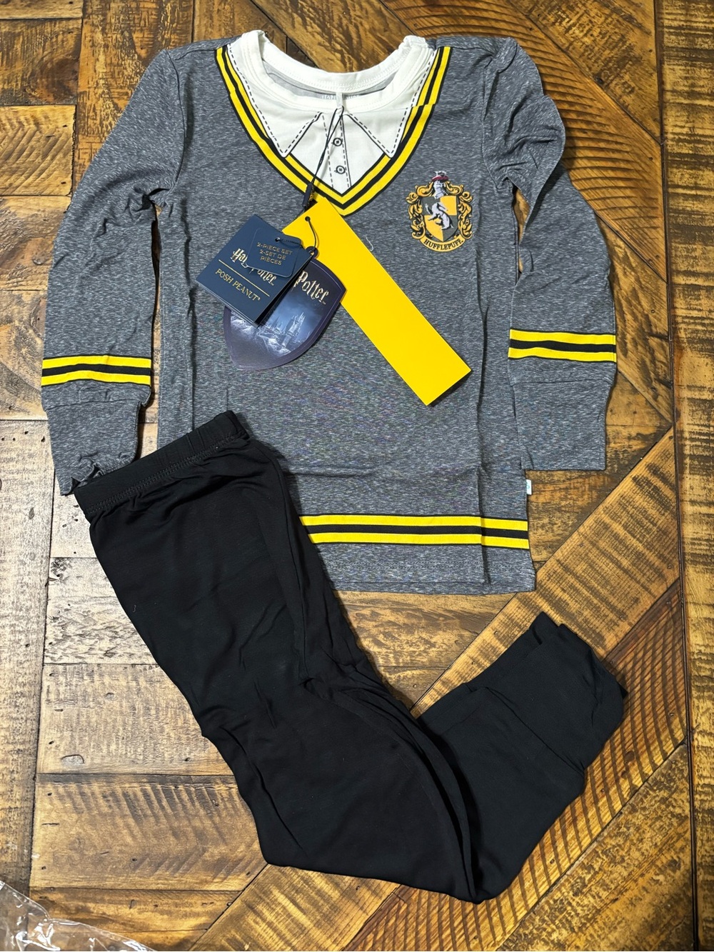 3T/4t Posh Peanut Grey and Yellow Kids Pajama Set with Mock Collar Detail